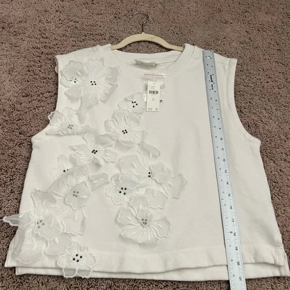 NWT new Anthropologie floral appliqué knit top XS white ivory sleeveless tank - Picture 16 of 17